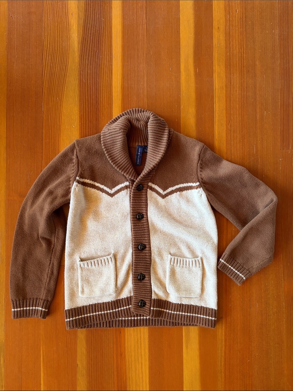 Janie and Jack Brown and Cream Western Rodeo Intarsia Cardigan